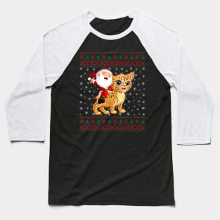 Ugly Christmas Sweater Santa Riding Bobcats Baseball T-Shirt